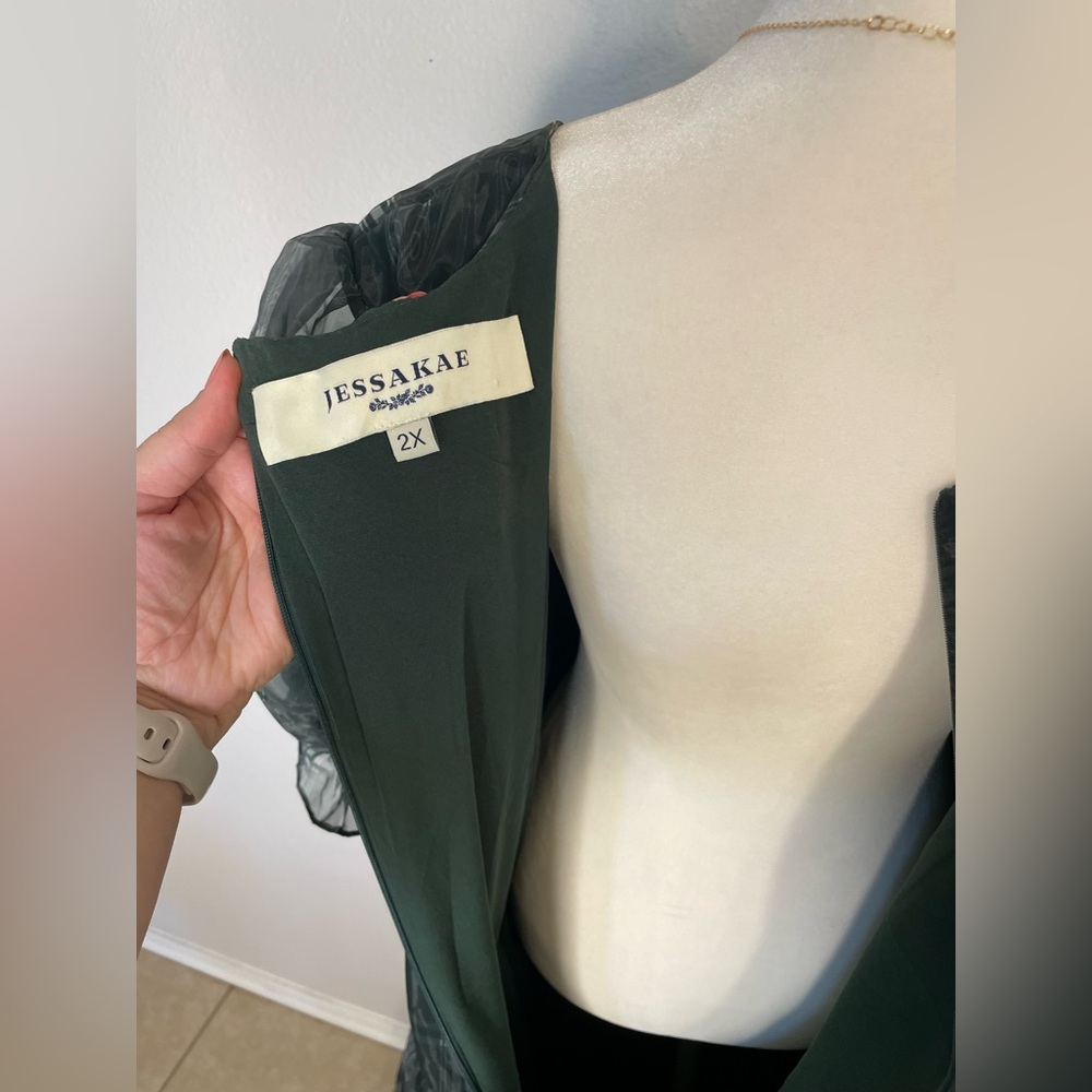 2x JessaKae Cordelia Plaid Puff Sleeve Organza Formal Maxi Dress Sweetheart - Picture 11 of 13